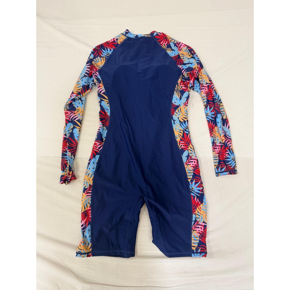 Halcurt Womens Long Sleeve Rash Guard One Piece Swimsuit Tropical Floral Navy L‎